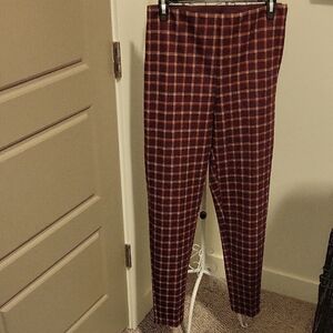 Ann Taylor Plaid Ankle Pants in Burgundy Plaid